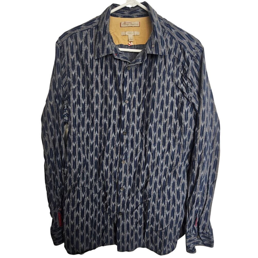 Banana Republic Heritage Mens Geometric Shirt Size L Grant Fit Southwestern Blue